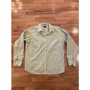 Lands End Womens 18W Striped No Iron Pinpoint Oxford Button Down Shirt